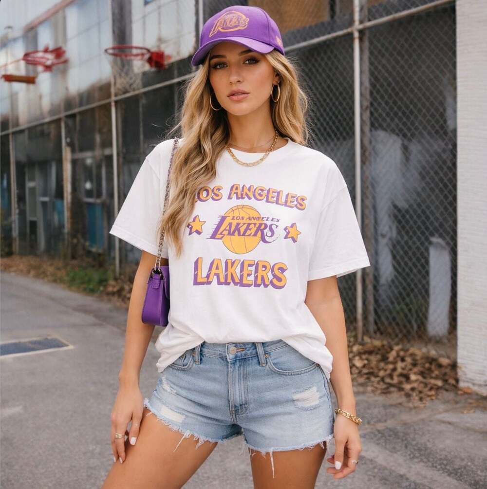 Junk Food LA Lakers Graphic Tee White Vintage Style Large